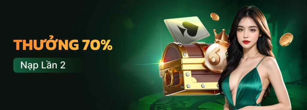 Thưởng nạp 70% lần 2 tại game 86bet